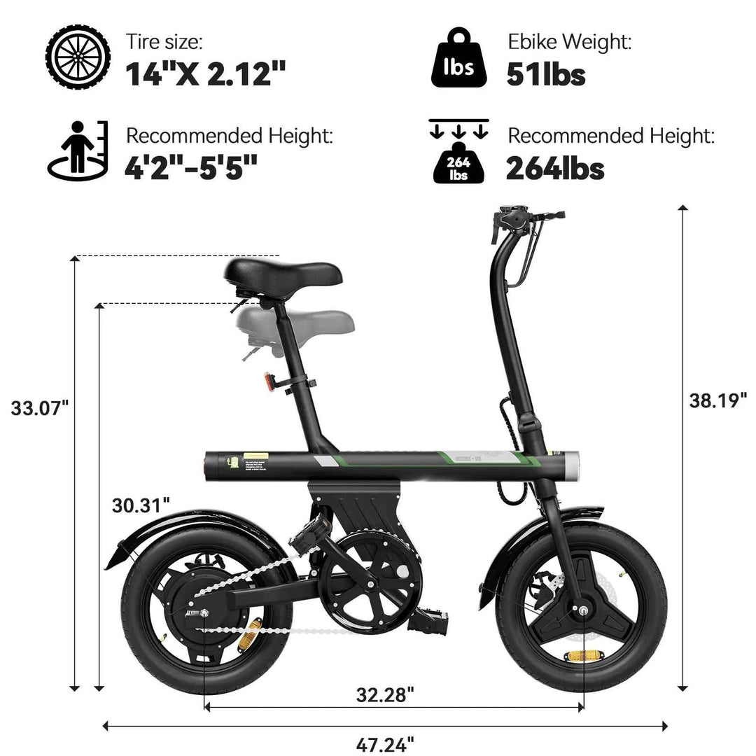 Finbike U1 Electric Commuter Bike 14" Tires 36V 7.8Ah Battery