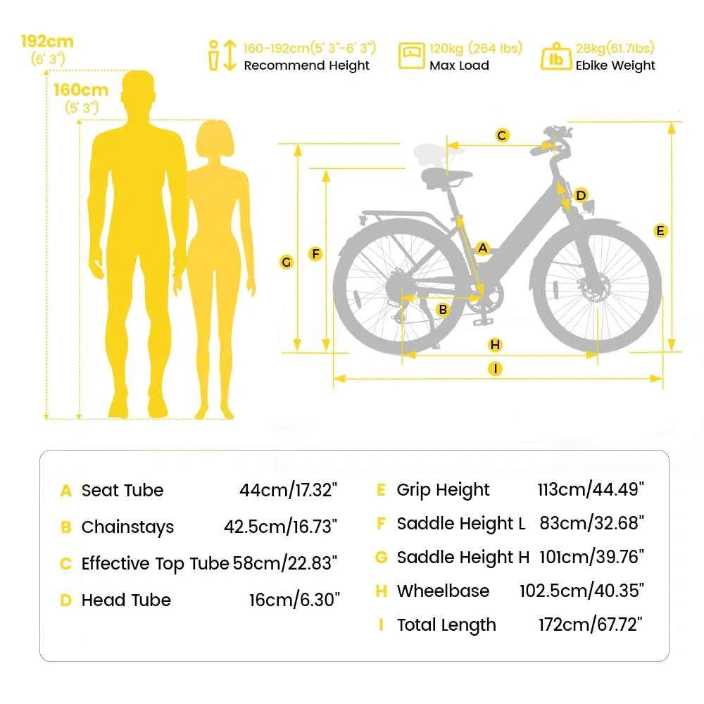 Finbike Ucity 26" Tire Electric Trekking Bike 36V 10.4Ah Battery